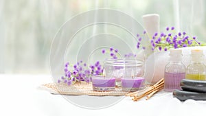 Spa beauty massage health wellness background.Â  Spa Thai therapy treatment aromatherapy for body woman with purple